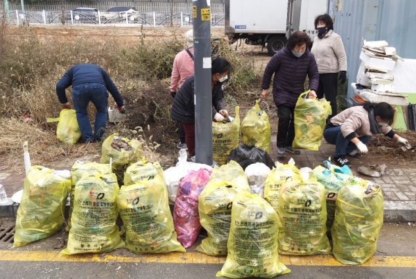 쓰레기줄이기 청주시민실천단이 지난 11일부터 청주지역 37개 동내에서 '우리동네 쓰레기 줍깅' 캠페인을 벌이고 있다./청주새활용시민센터 제공