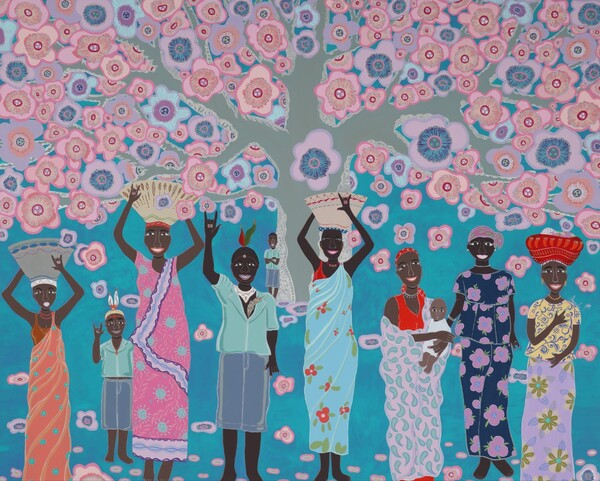 유엔세계식량계획 한국사무소에 기증한 ‘I LOVE AFRICA(Acryiic on Canvas/162.2x130.3cm/2017)’ 작품. 강현자 화가는 자신의 신념을 행동으로 실천하고 있다.