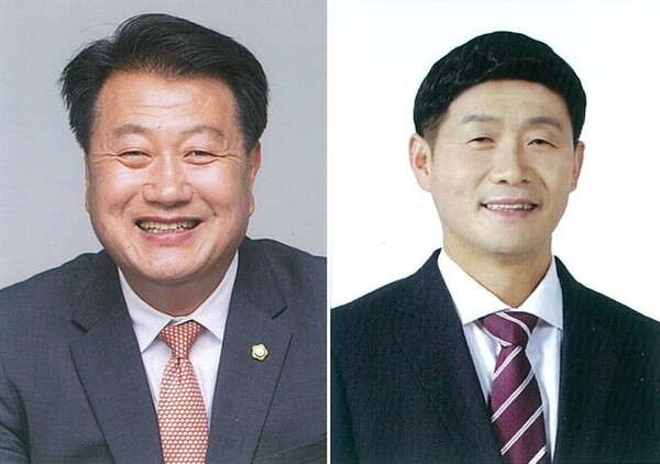진천군의회 장동현 의장(왼쪽), 윤대영 부의장.