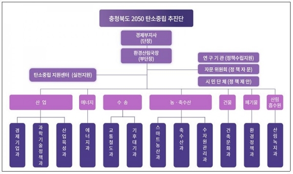 충북도 2050 탄소중립 추진단 조직표./충북도 제공