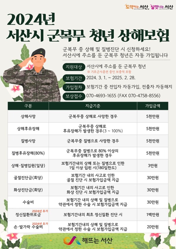 2024년 서산시 군 복무 청년 상해보험 홍보물. / 자료 서산시