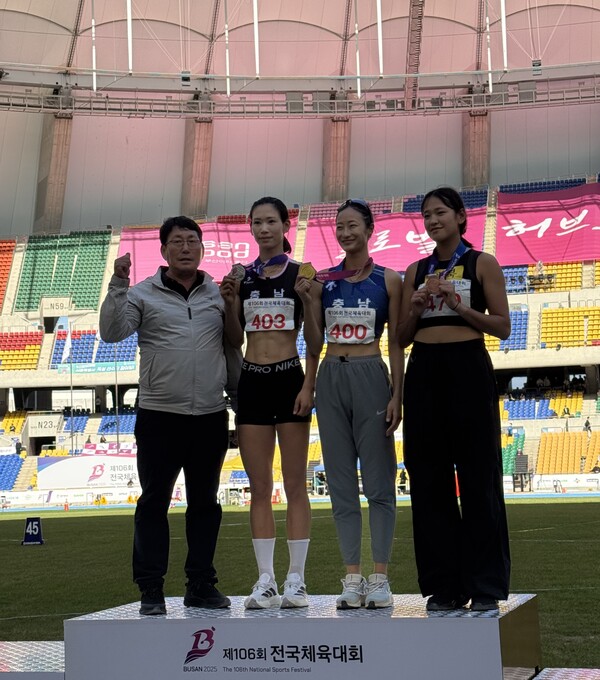 ▲제106회 전국체전 멀리 뛰기에서 입상한 한이슬, 이희진 선수. / 사진 청양군