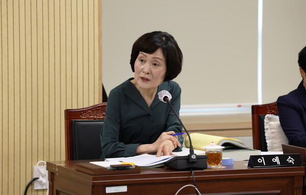 ▲이에숙 청주시의원 25일 행정사무감사에서 여성 1인 가구 안심홈세트 지원사업이 집 비밀번호까지 제공해 불안을 유발하고 있다고 지적했다./청주시의회